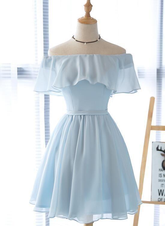 LIGHT BLUE SHORT BRIDESMAID DRESS, SIMPLE HOMECOMING DRESS CD2251