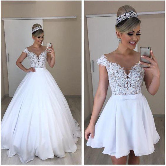 Amazing white prom dress with top lace long/short prom dress CD2267