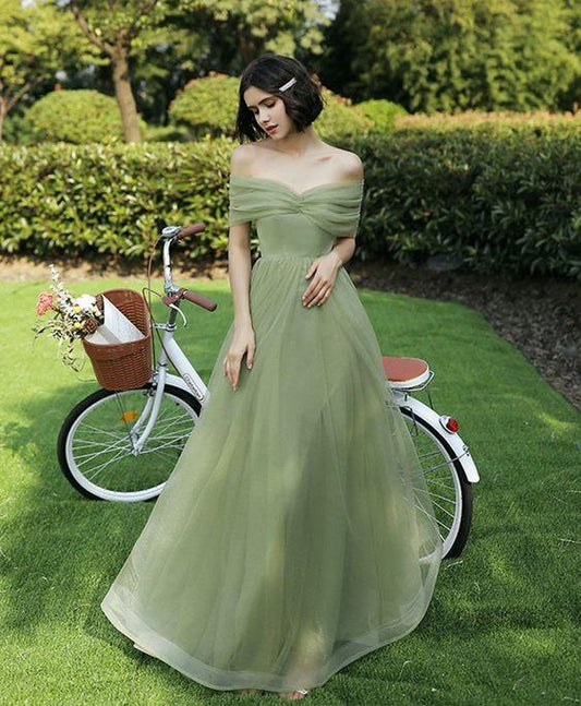 Simple green tulle long prom dress green tulle bridesmaid dress CD22726