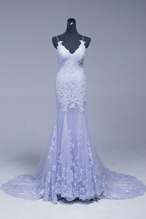 Lavender Lace Appliques Beading Long Mermaid prom dress CD2275