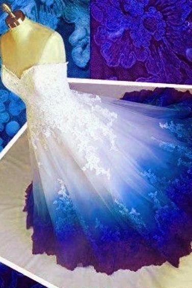 Ombre Prom Dress Sweetheart Ball Gown Lace Applique Long Prom Dresses CD22916