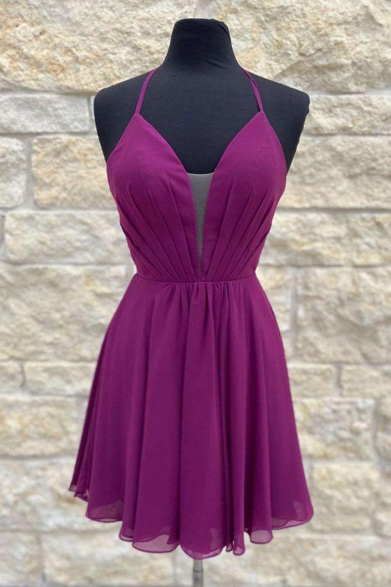Purple Short A-Line Tulle Homecoming Dress CD23059