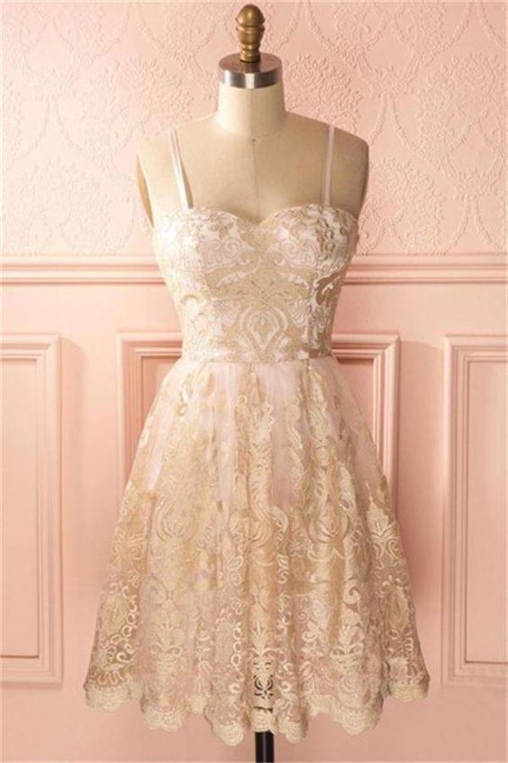 Spaghetti Straps Classy Lace Homecoming Dresses Cocktail Dresses CD23092