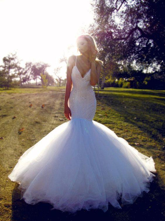 Mermaid Lace Wedding Dress, Tulle Prom Dress, Fashion Bridal Dress, Sexy Party Dress, Custom Made Evening Dress CD23189
