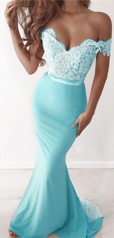 Ivory Lace Appliques Off Shoulder Mermaid Prom Dresses CD23201