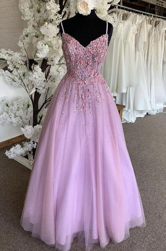 Lovely V Neck Lace Appliqué Prom Dress CD23324
