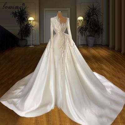 Long Sleeve mermaid Bridal gown with detachable Train Prom Dresses CD23399