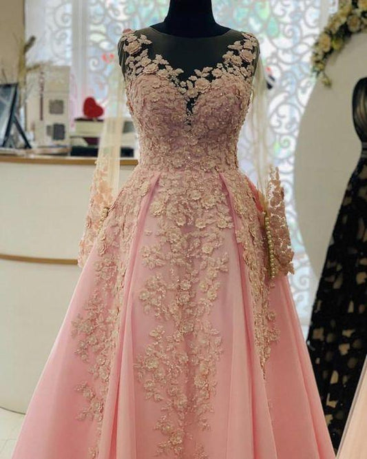 Long Sleeves Prom Dresses Tulle Lace Embroidery CD23472