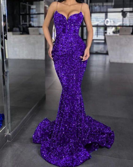 Velvet Sequins Mermaid Dresses Spaghetti Straps prom dress CD23506