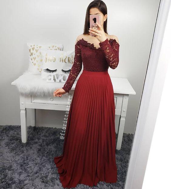 burgundy Long Unique Prom Dress Gorgeous Evening Gowns CD23531