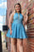 A-line short blue homecoming dress CD23674