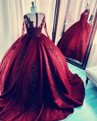 Long Sleeves Ball Gown prom dress Quinceanera Dresses Lace Appliques CD23739