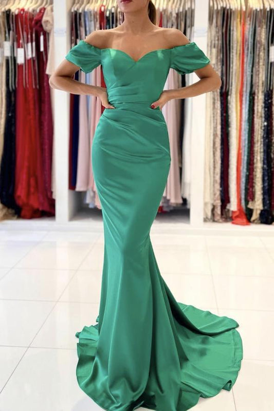 Green satin long mermaid prom dress evening dress CD23751