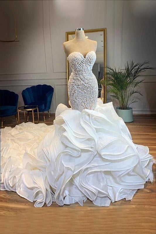 Elegant Sweetheart Lace Up Crystal Mermaid Wedding Dresses prom dresses CD23775