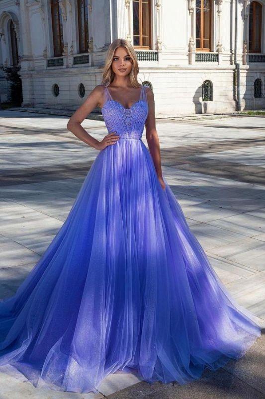 Glamourous Sleeveless Tulle Purple Zipper Prom Dresses Long CD23808