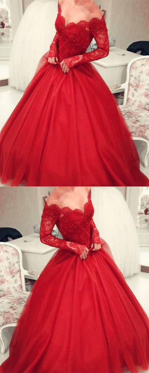red ball gown quinceanera dresses long sleeves Prom Dresses CD23906