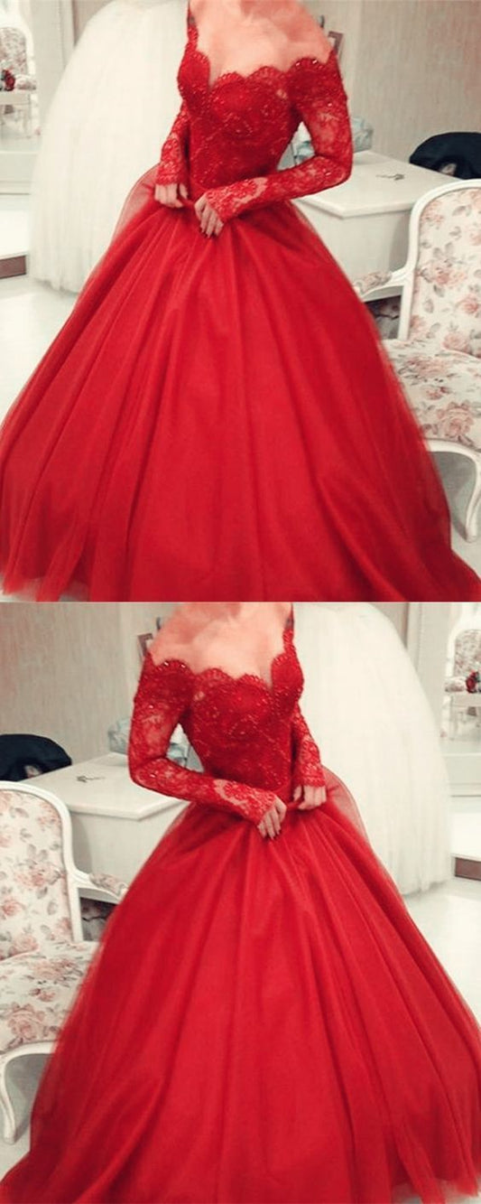 red ball gown quinceanera dresses long sleeves Prom Dresses CD23906