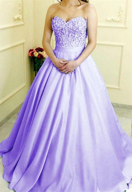 Lavender Lace Sweetheart Prom Ball Gown Satin Dress CD23995