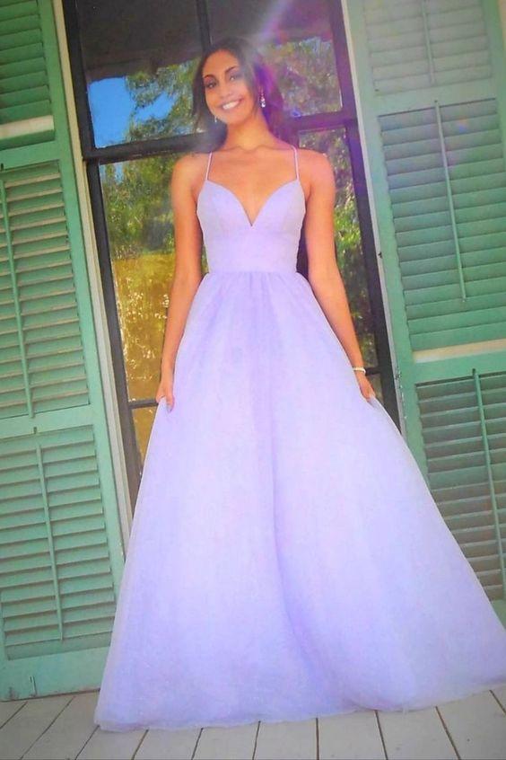 lavender A-line tulle long formal dress prom dress CD24059