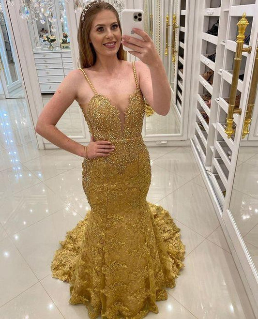 Sexy Fashion gold long Prom Dress mermaid evening gown CD24194