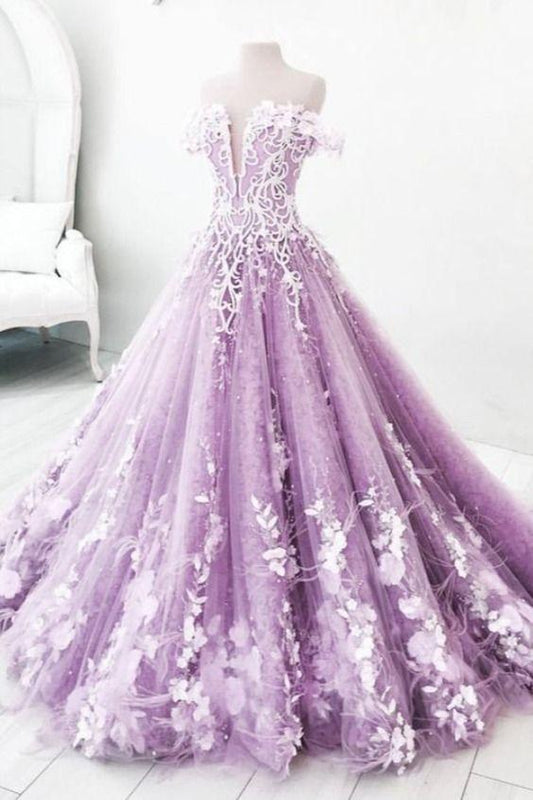 Beautiful Off-the-shoulder Lace Long Prom Dress Gorgeous Floral Evening Gowns CD24284