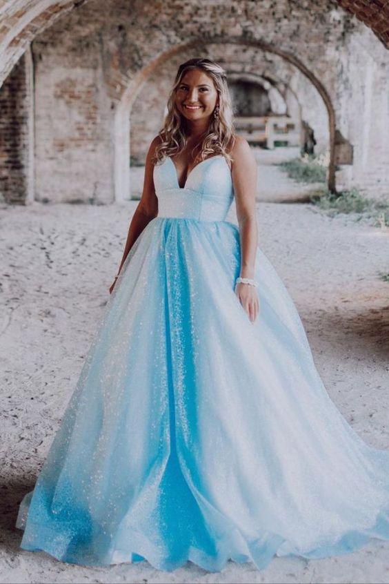 Princess Blue A-line Long Formal prom Dress CD24376