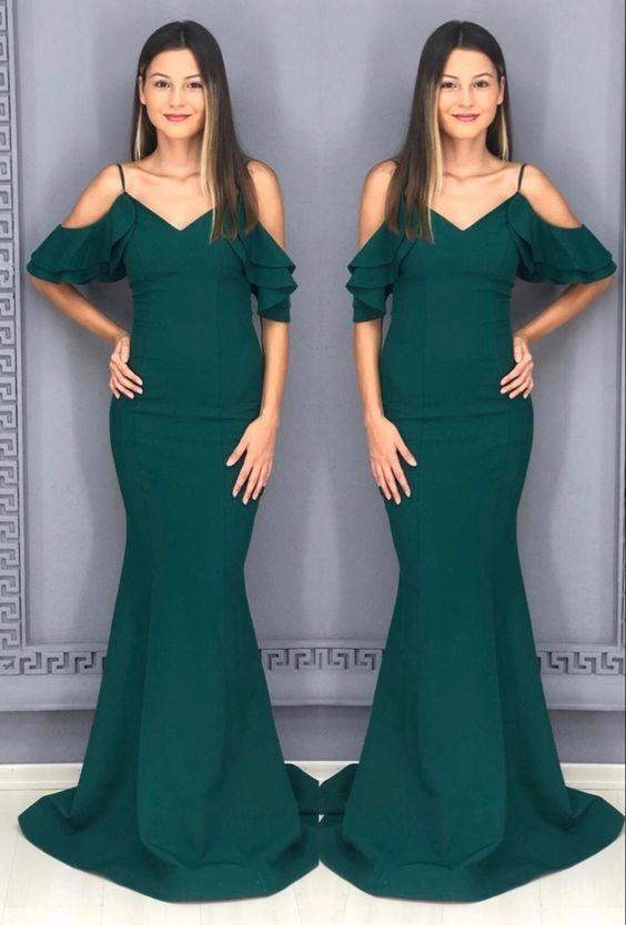 Emerald green mermaid ruffles bridesmaid prom dresses CD24476
