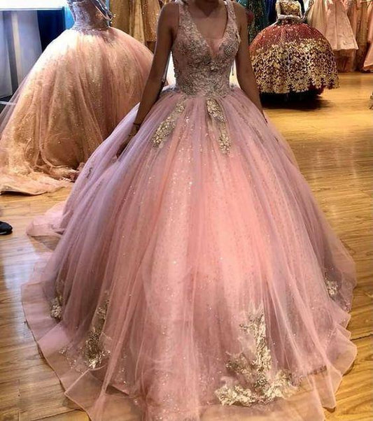 Pink tulle long prom dress bal gown evening dress CD24552