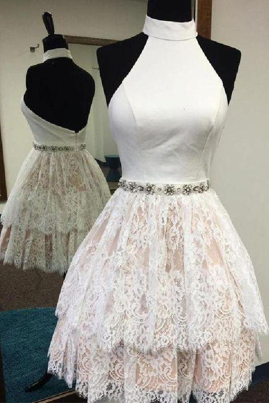 Lace White Homecoming Dresses, Lace Homecoming Dresses CD2459