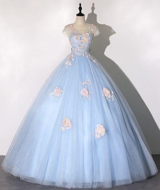 Blue Tulle Lace Long Prom Dress Blue Evening Dress CD24626