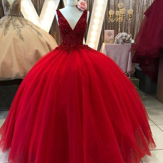 Lovely ball gown red Tulle Prom Dress CD24648