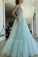 Blue tulle sequins short prom dress CD24669