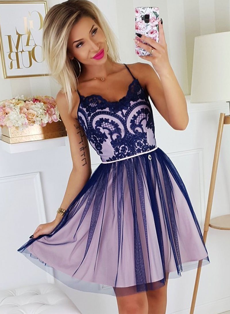 Cute lace tulle short dress, homecoming dress CD2596