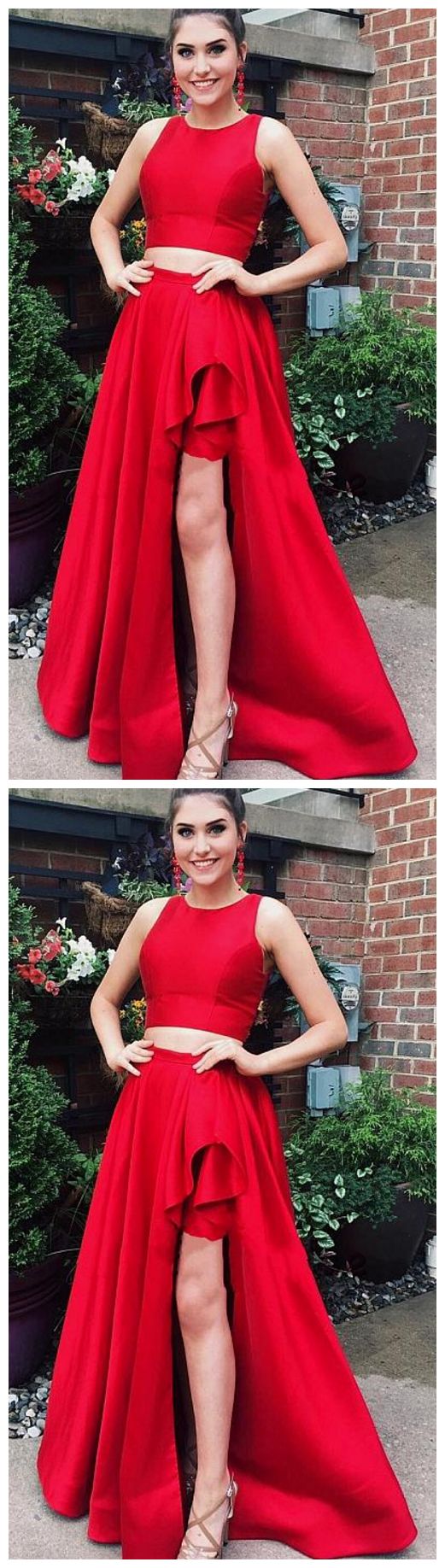 Elegant Red Two Piece Prom Dress, Special Design Long Evening Dress, Women Dress CD2653