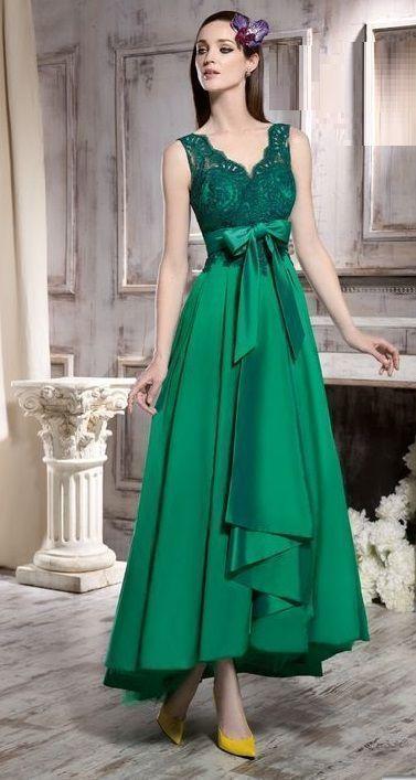 dark green prom dress, high low dress CD2701