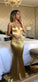 Sexy V-Neck Gold Mermaid Prom Dress Long CD2792