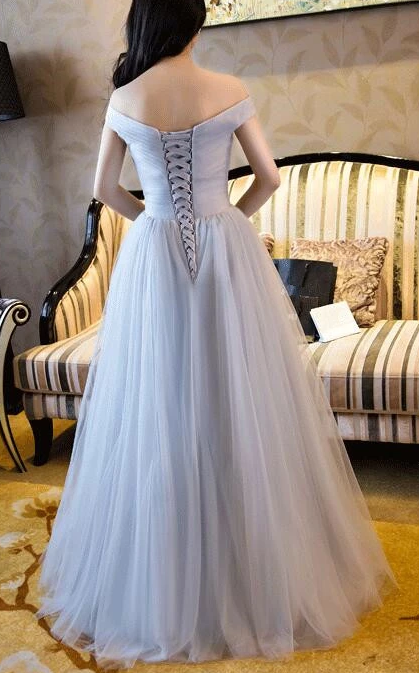 Beautiful Grey Off Shoulder Long Bridesmaid Dress, Simple Prom Dress CD3027