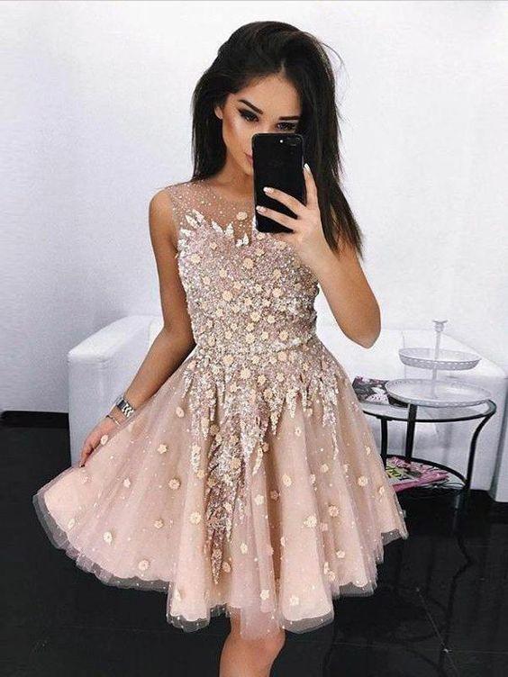 A-Line Round Neck Short homecoming Dress with Beading CD309