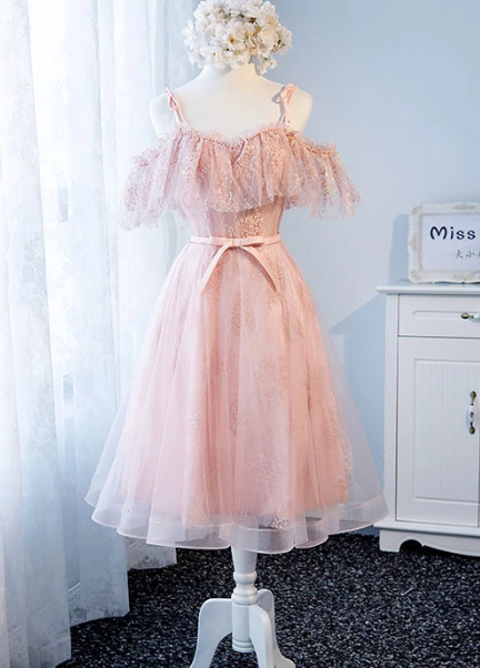 PINK TULLE LACE SHORT DRESS, PINK TULLE LACE HOMECOMING DRESS CD3101