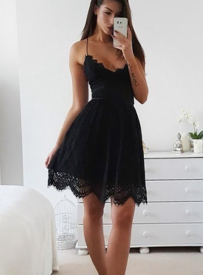 black lace homecoming dresses, criss cross short dress, sexy homecoming dresses for teens CD3189
