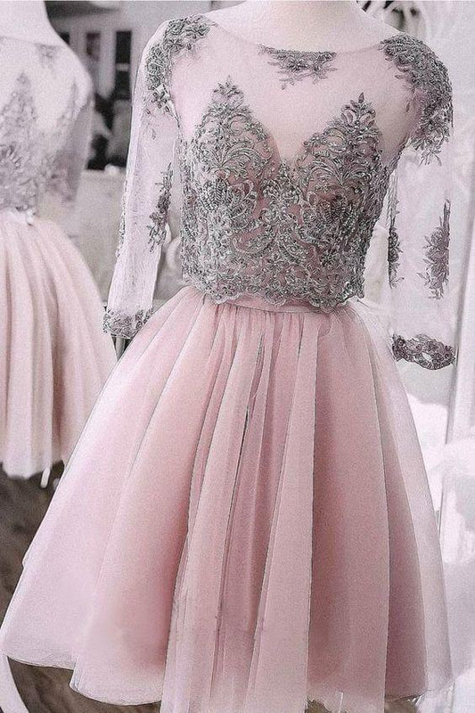 Two Pieces Short Dress Cute Lace Homecoming Dress Tulle Cocktail Dresses CD3298