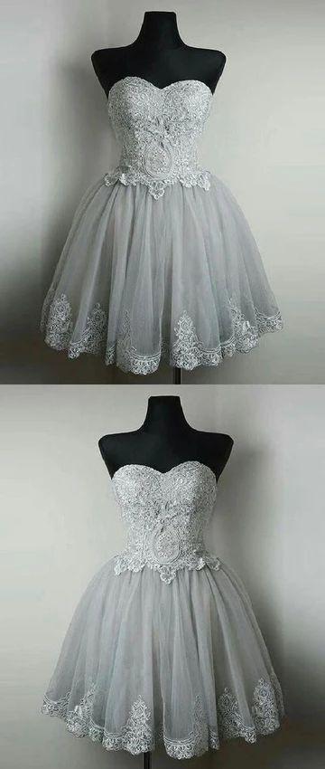 Silver Sweetheart Silver Gray Applique Embroidery Homecoming Dress CD3370