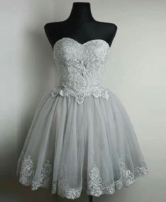 Silver Sweetheart Silver Gray Applique Embroidery Homecoming Dress CD3370