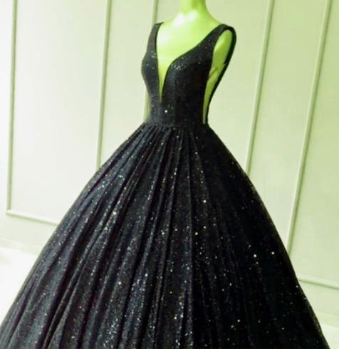 black sequin prom dresses floor length ball gown CD3481