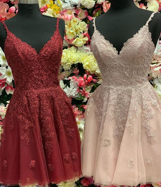 champagne short homecoming dresses, modest lace homecoming dresses, burgundy short dresses CD3606