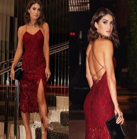 homecoming dresses, Lace Homecoming Dresses, Sexy Burgundy Lace CD3520