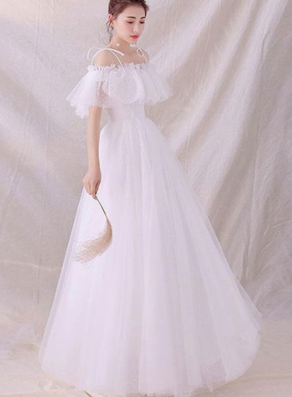 White tulle long prom dress CD3541