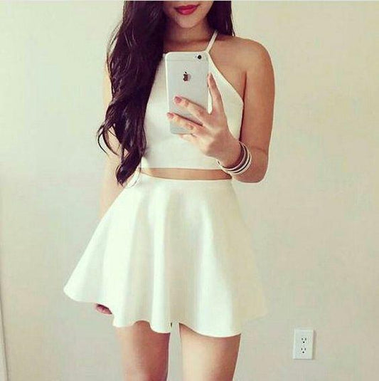 White Two Pieces Short Homecoming, Simple Homecoming Dresses CD3565