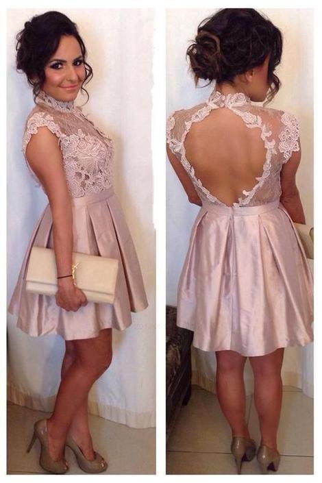 Sleeveless Lace Homecoming Dresses, High Neck Homecoming Dresses CD3949