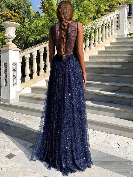 See-through Backless Starry Sky Evening prom Dress CD3955